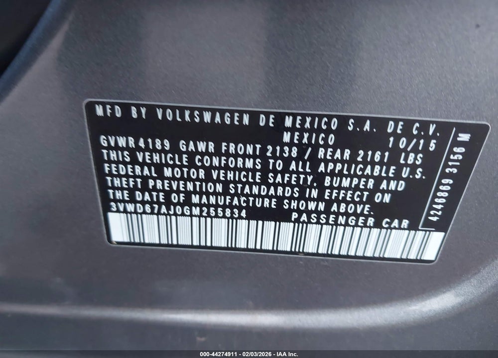 2016 VOLKSWAGEN JETTA 1.4T SE VIN: 3VWD67AJ0GM255834