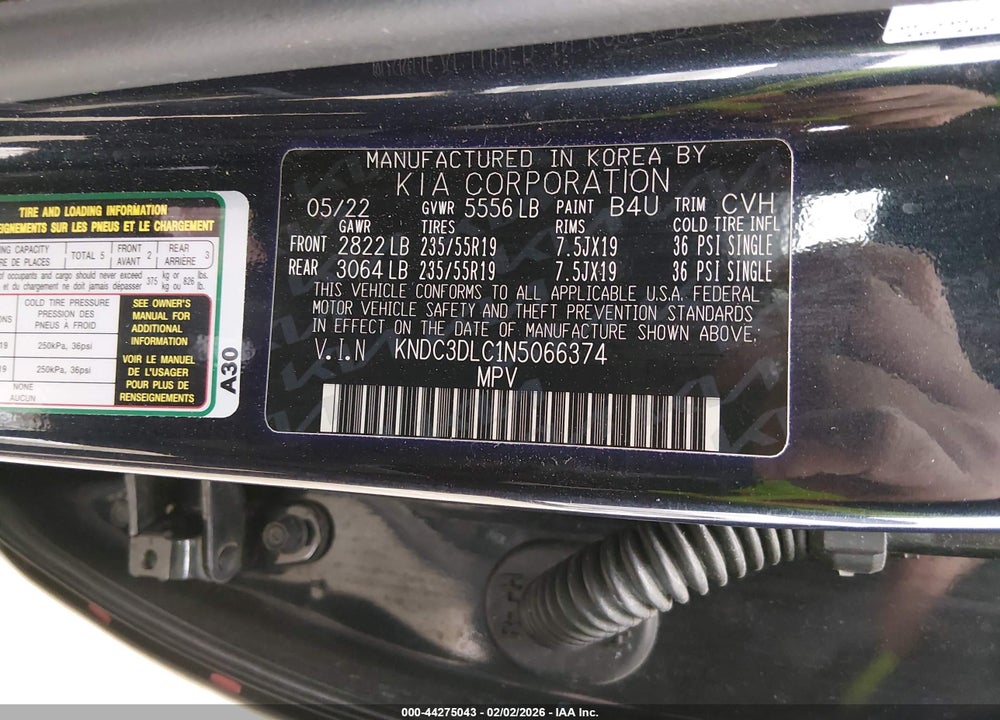 2022 KIA EV6 WIND VIN: KNDC3DLC1N5066374
