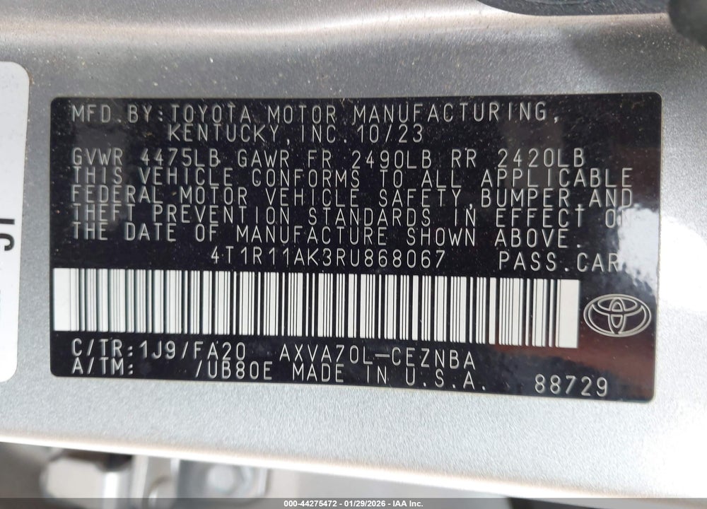 2024 TOYOTA CAMRY LE VIN: 4T1R11AK3RU868067