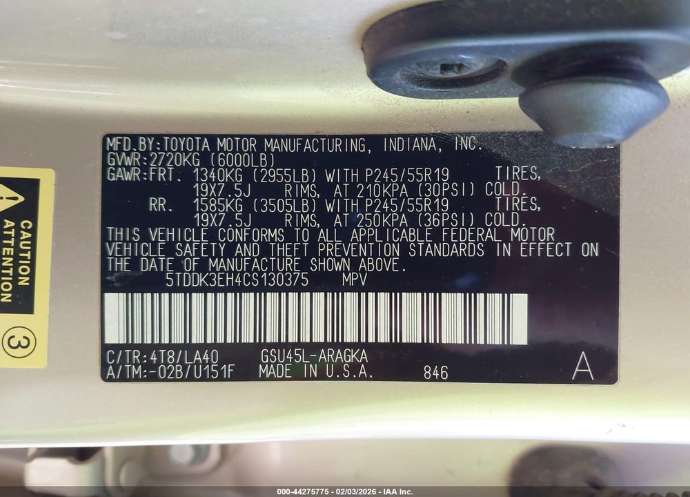 2012 TOYOTA HIGHLANDER LIMITED V6 VIN: 5TDDK3EH4CS130375