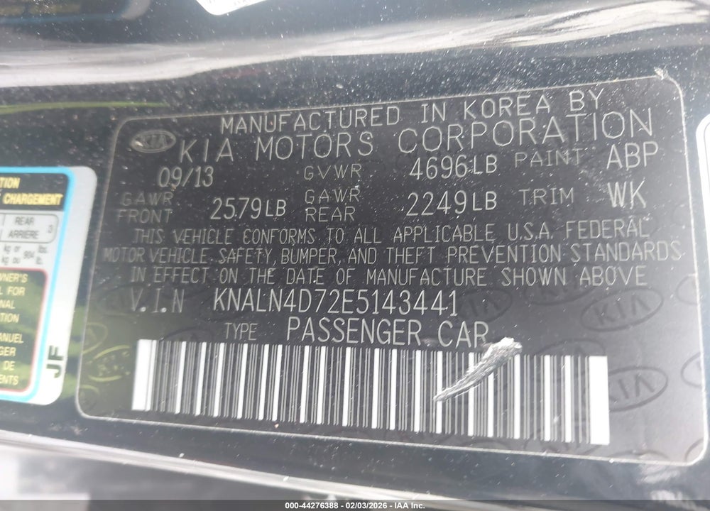 2014 KIA CADENZA LIMITED VIN: KNALN4D72E5143441