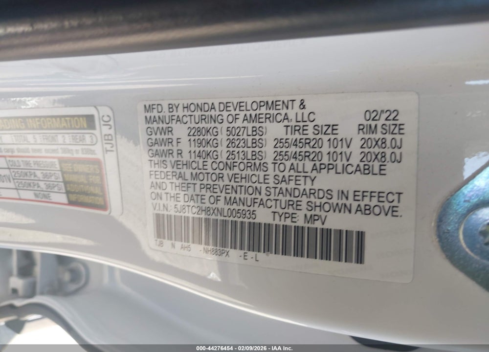 2022 ACURA RDX A-SPEC ADVANCE PACKAGE/PMC EDITION VIN: 5J8TC2H8XNL005935