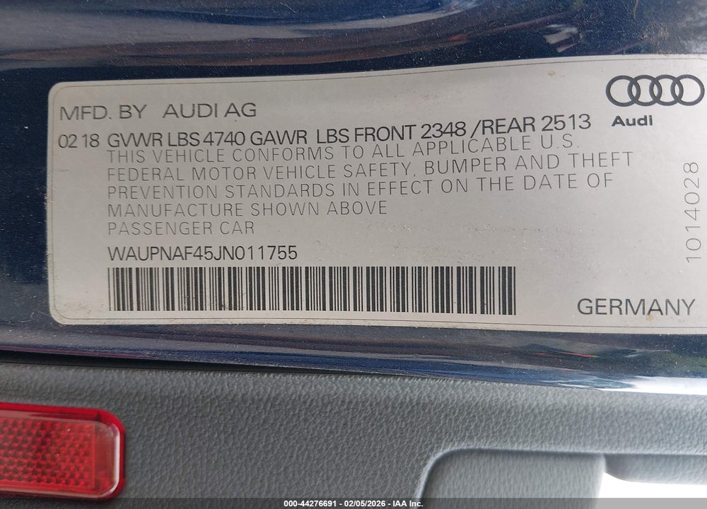 2018 AUDI A4 VIN: WAUPNAF45JN011755