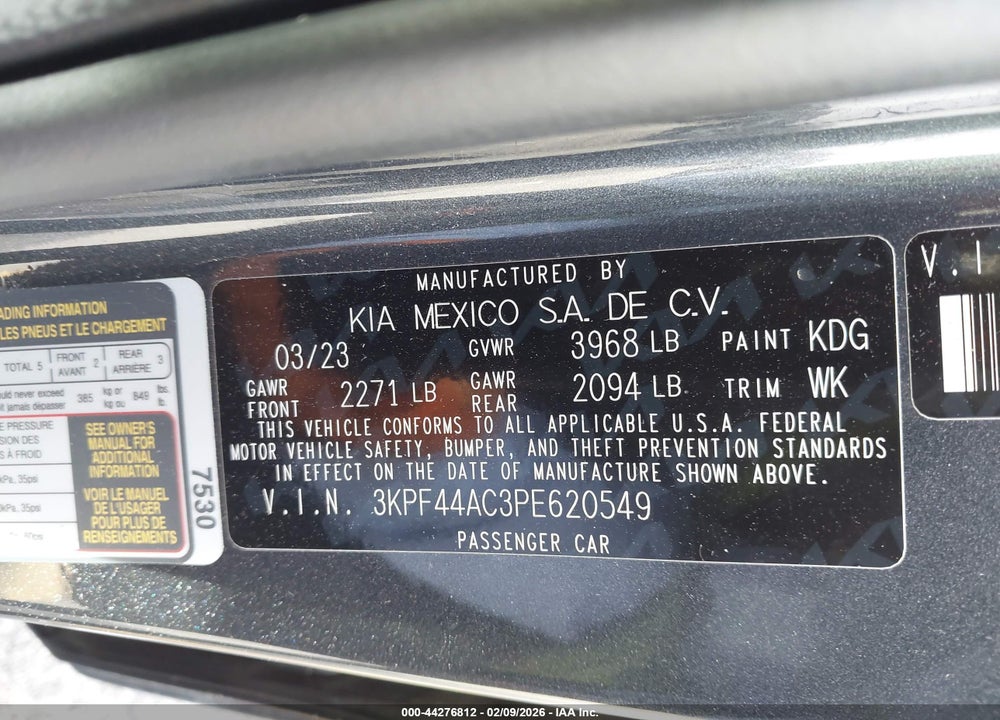 2023 KIA FORTE GT VIN: 3KPF44AC3PE620549