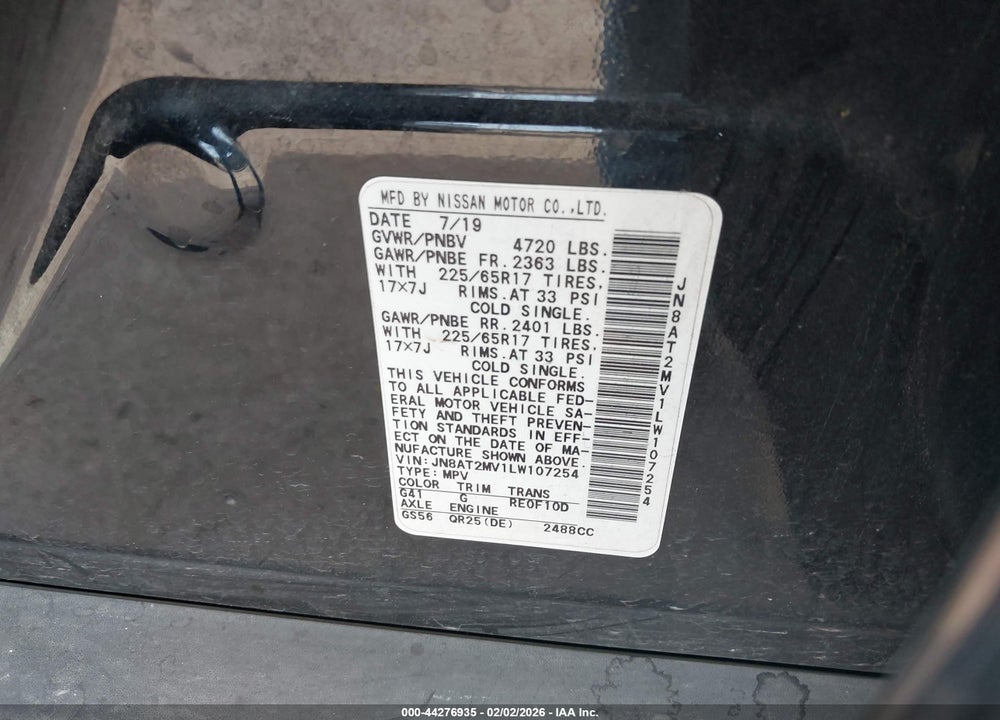 2020 NISSAN ROGUE SV INTELLIGENT AWD VIN: JN8AT2MV1LW107254