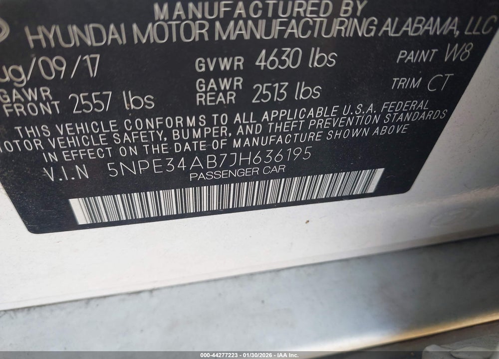 2018 HYUNDAI SONATA SPORT 2.0T VIN: 5NPE34AB7JH636195