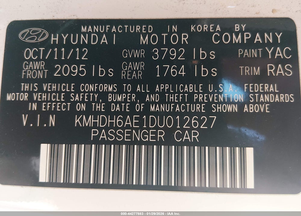 2013 HYUNDAI ELANTRA SE VIN: KMHDH6AE1DU012627