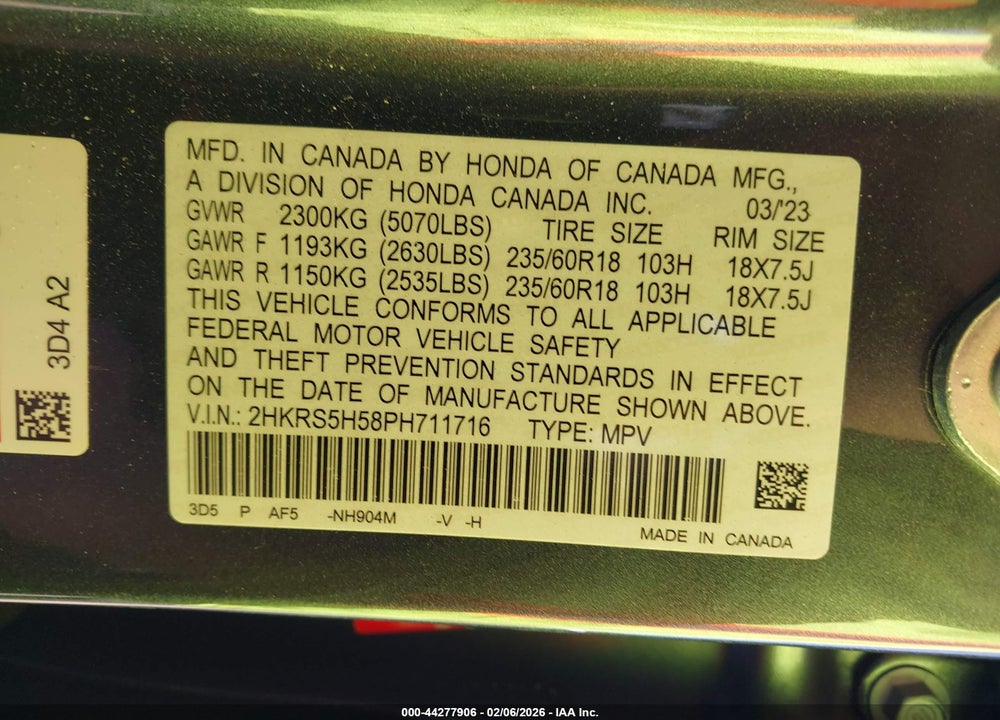 2023 HONDA CR-V HYBRID SPORT VIN: 2HKRS5H58PH711716