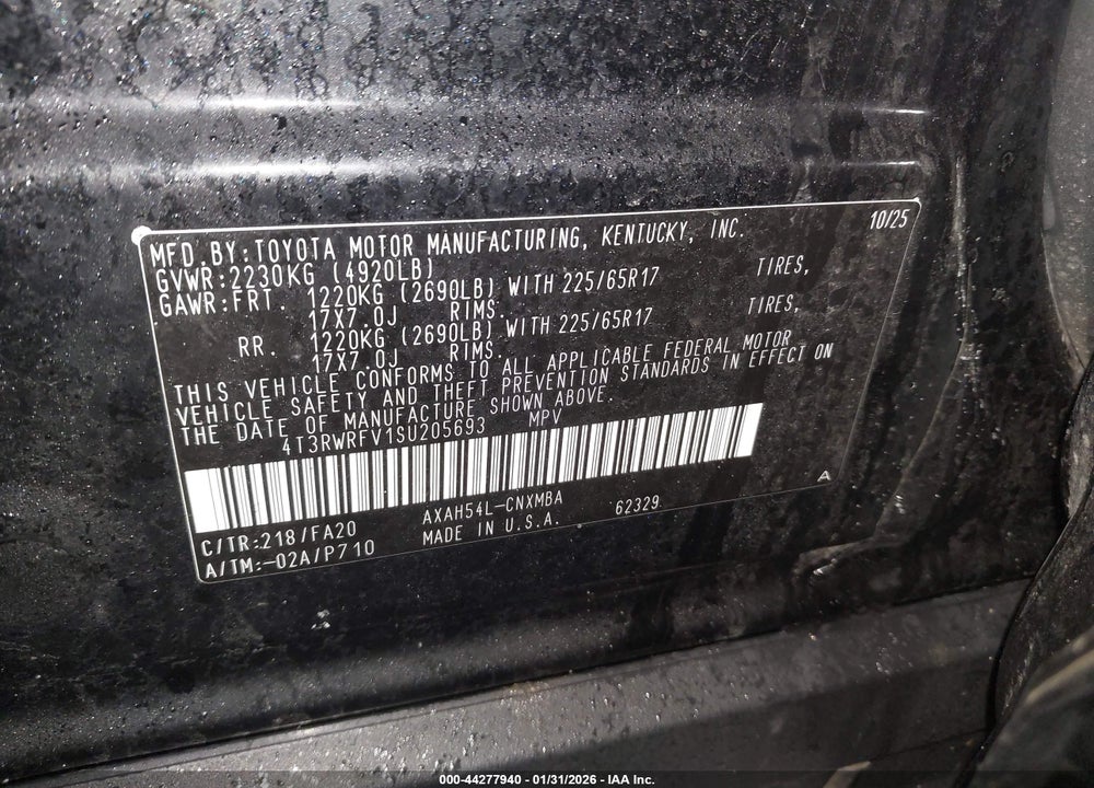 2025 TOYOTA RAV4 HYBRID XLE VIN: 4T3RWRFV1SU205693