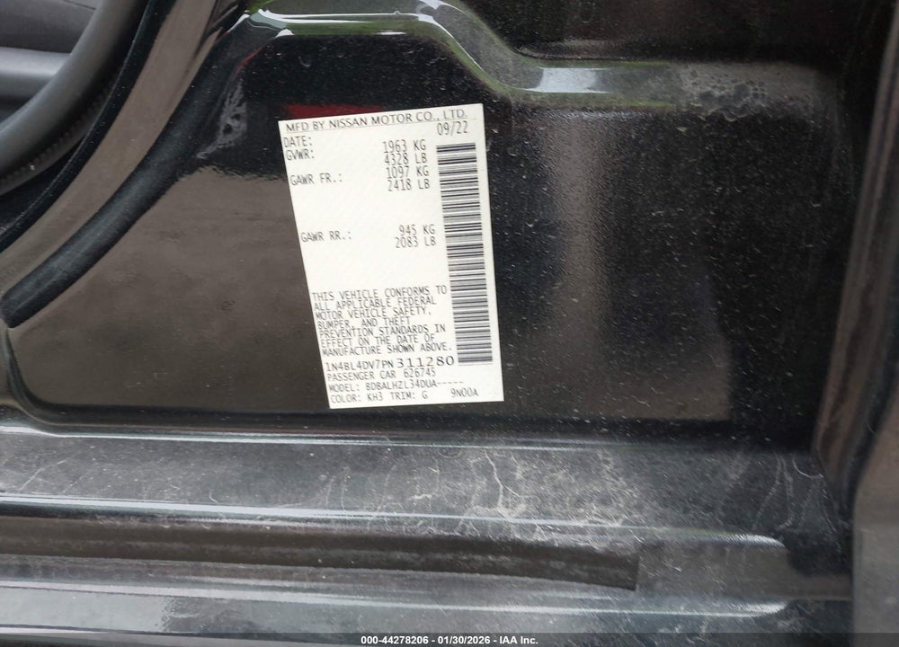 2023 NISSAN ALTIMA SV FWD VIN: 1N4BL4DV7PN311280