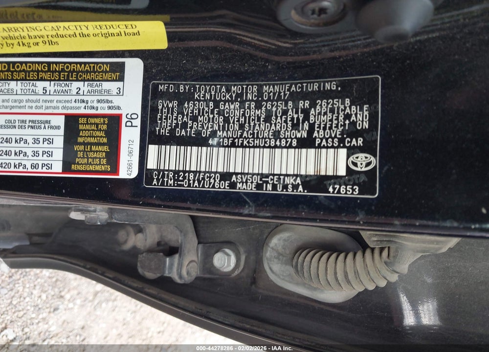 2017 TOYOTA CAMRY LE VIN: 4T1BF1FK5HU384878
