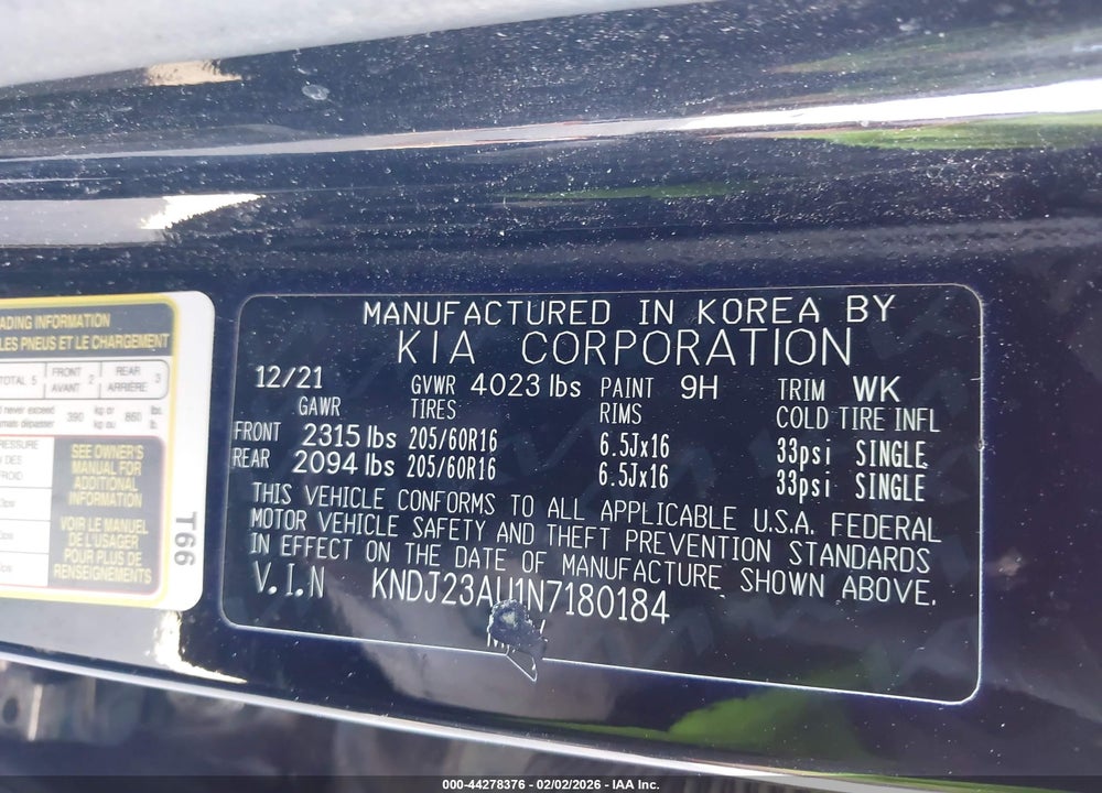 2022 KIA SOUL S VIN: KNDJ23AU1N7180184
