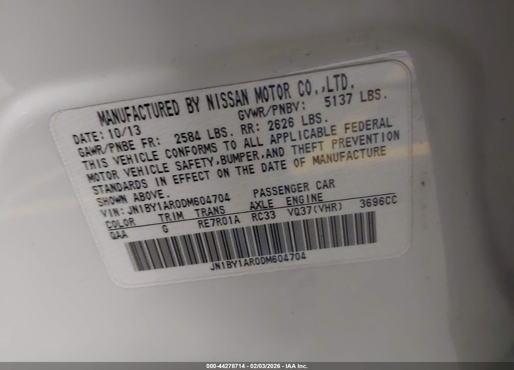 2013 INFINITI M37X VIN: JN1BY1AR0DM604704