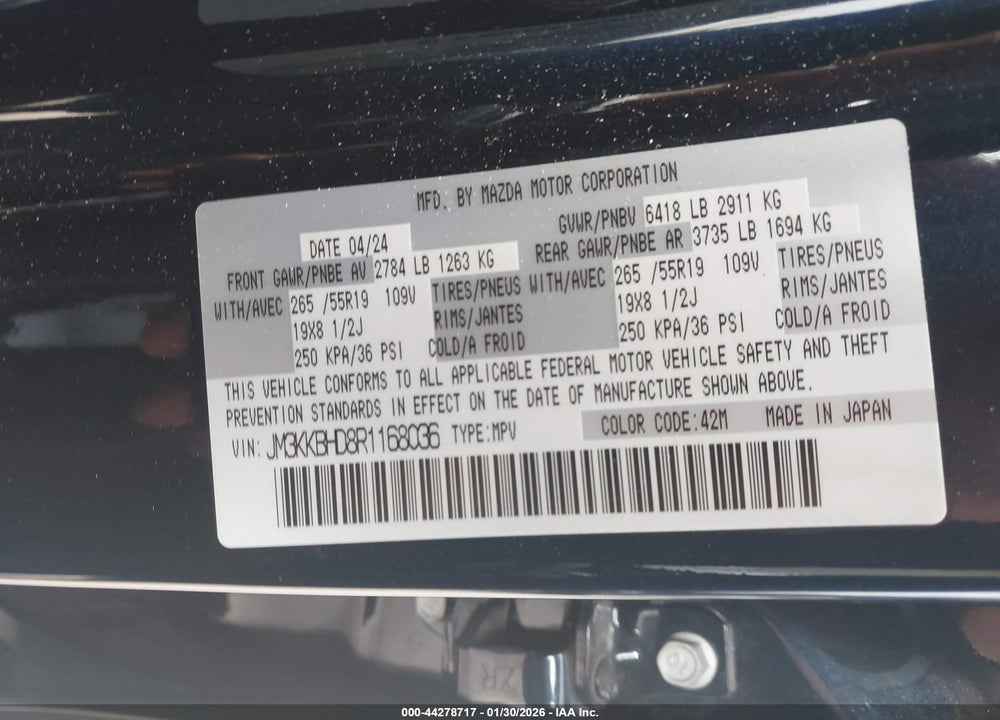 2024 MAZDA CX-90 3.3 TURBO PREFERRED VIN: JM3KKBHD8R1168036