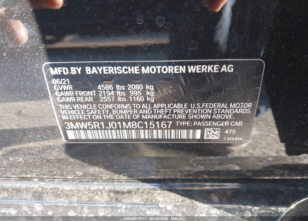 2021 BMW 330I VIN: 3MW5R1J01M8C15167