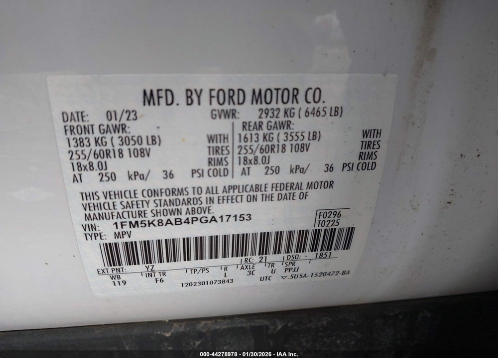 2023 FORD POLICE INTERCEPTOR UTILITY VIN: 1FM5K8AB4PGA17153