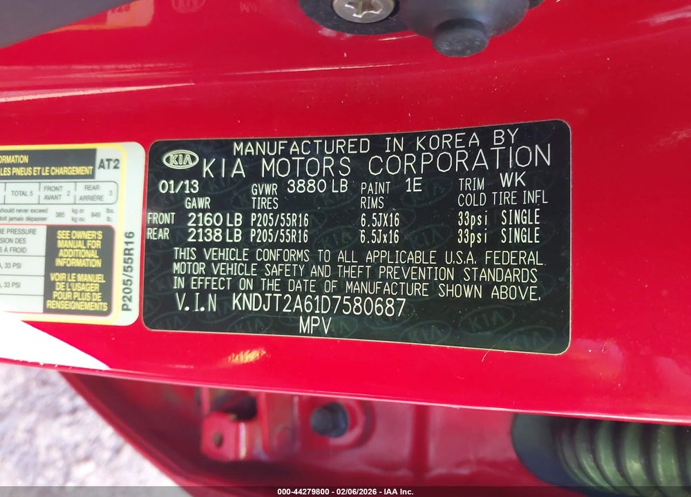 2013 KIA SOUL + VIN: KNDJT2A61D7580687