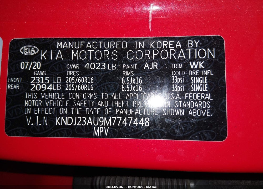 2021 KIA SOUL S VIN: KNDJ23AU9M7747448