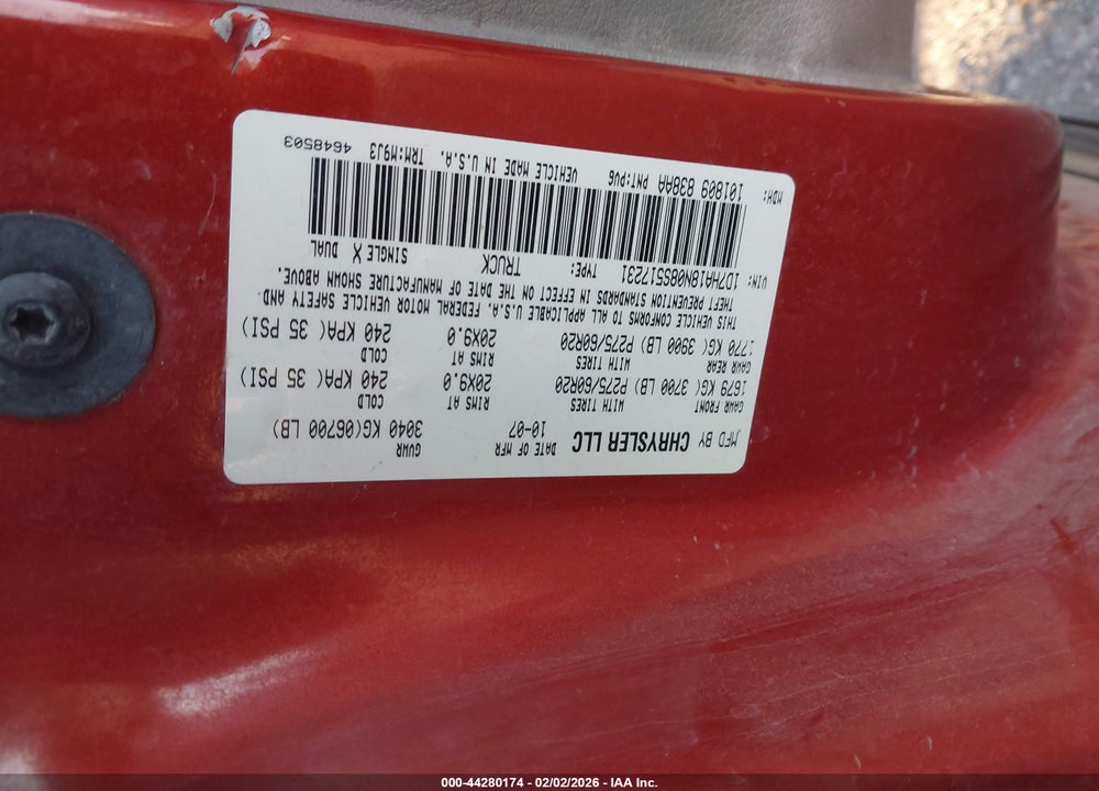 2008 DODGE RAM 1500 SLT VIN: 1D7HA18N08S517231