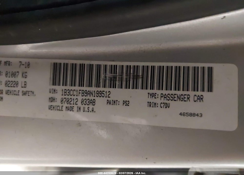 2010 DODGE AVENGER EXPRESS VIN: 1B3CC1FB9AN199512