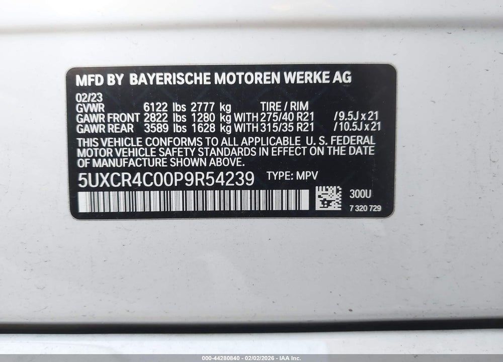 2023 BMW X5 SDRIVE40I VIN: 5UXCR4C00P9R54239