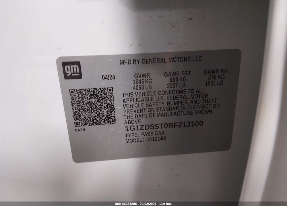 2024 CHEVROLET MALIBU FWD 1LT VIN: 1G1ZD5ST0RF213100