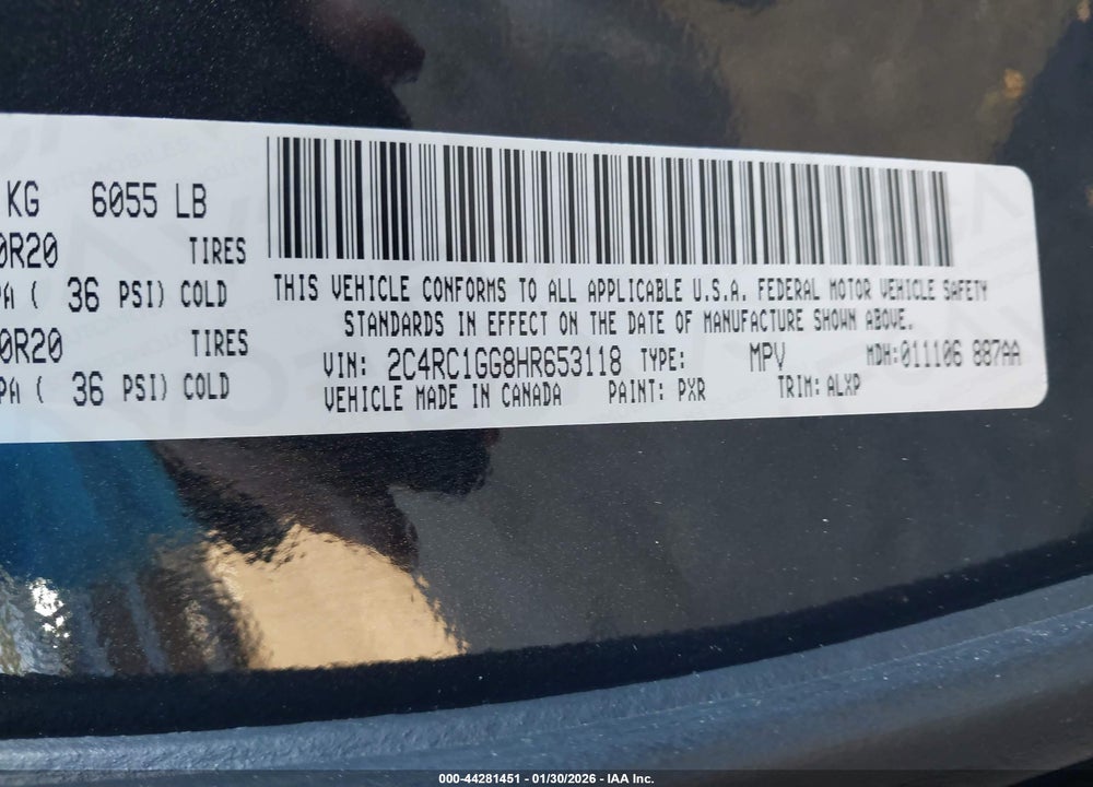 2017 CHRYSLER PACIFICA LIMITED VIN: 2C4RC1GG8HR653118