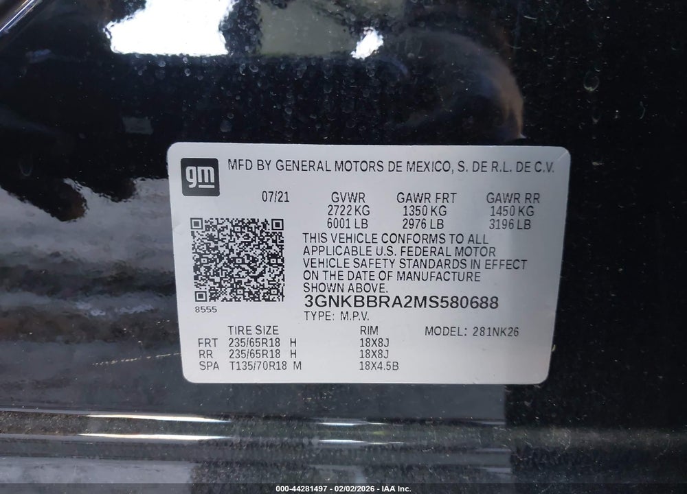 2021 CHEVROLET BLAZER FWD 1LT VIN: 3GNKBBRA2MS580688