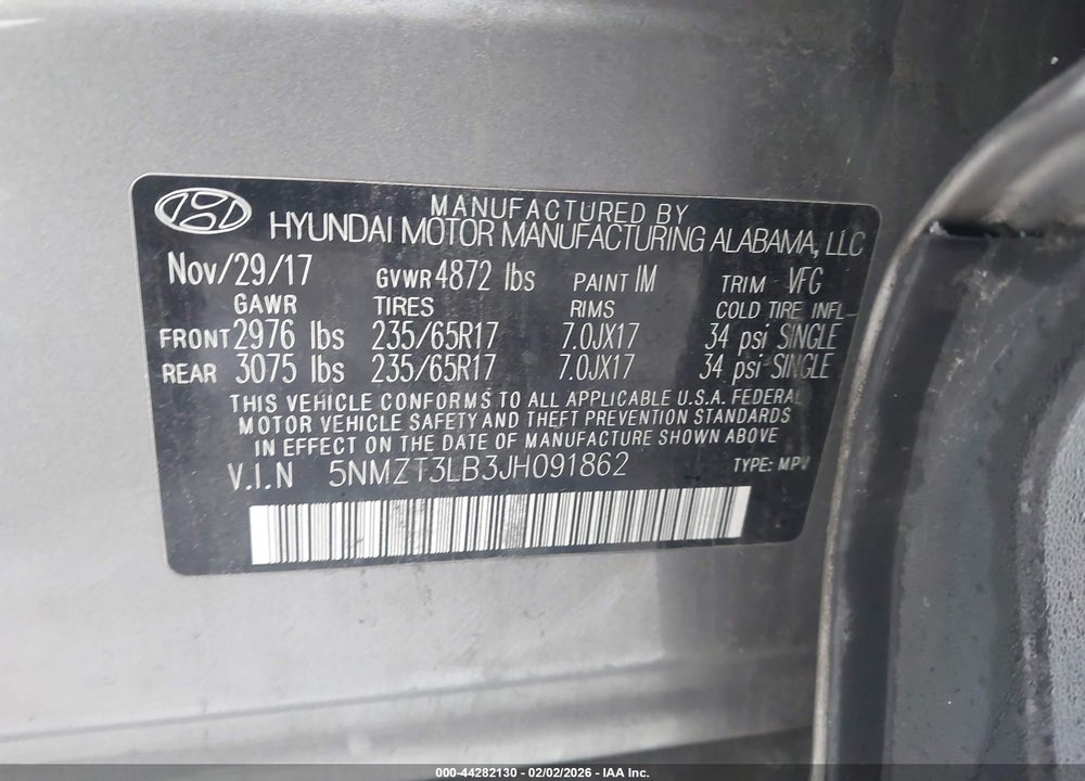 2018 HYUNDAI SANTA FE SPORT 2.4L VIN: 5NMZT3LB3JH091862