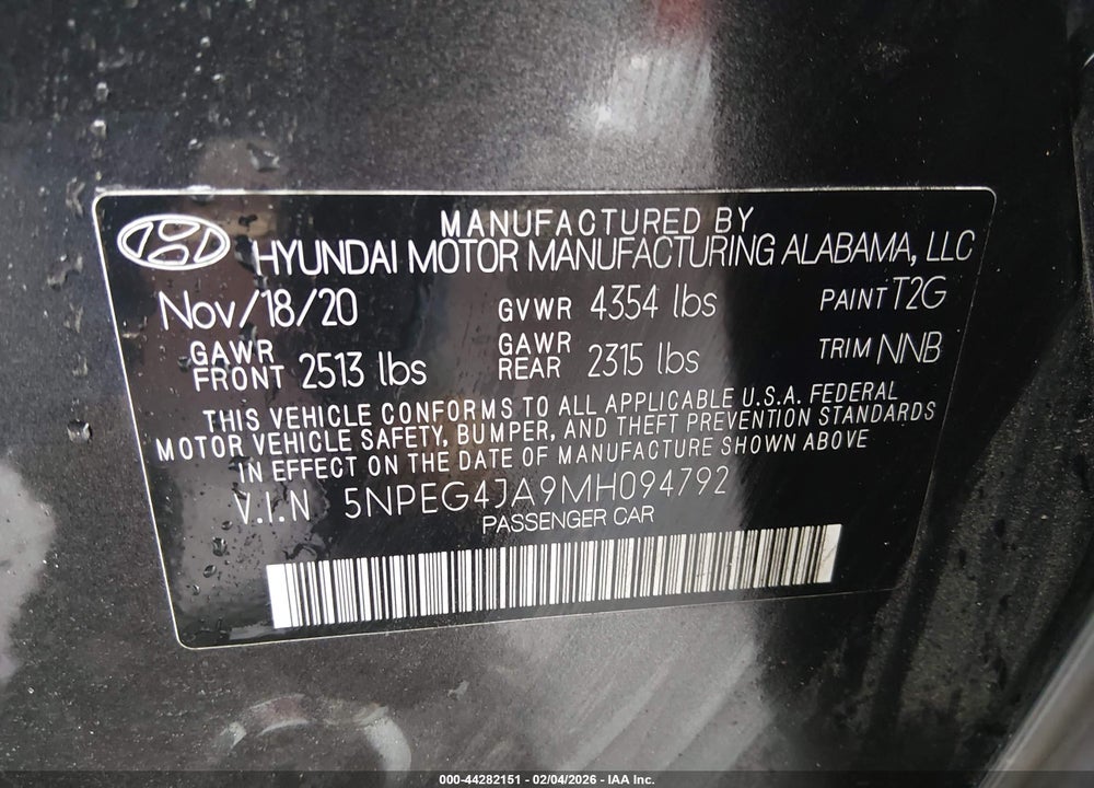 2021 HYUNDAI SONATA SE VIN: 5NPEG4JA9MH094792