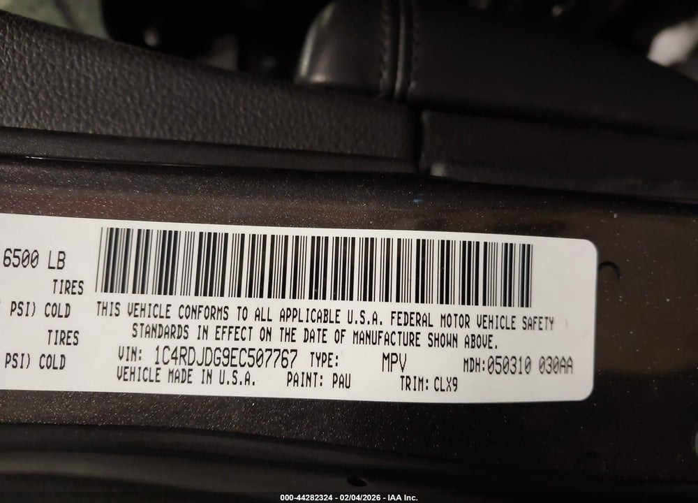 2014 DODGE DURANGO LIMITED VIN: 1C4RDJDG9EC507767