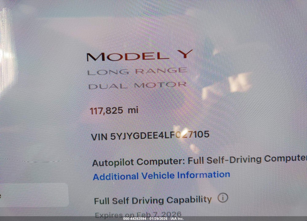 2020 TESLA MODEL Y LONG RANGE DUAL MOTOR ALL-WHEEL DRIVE VIN: 5YJYGDEE4LF027105