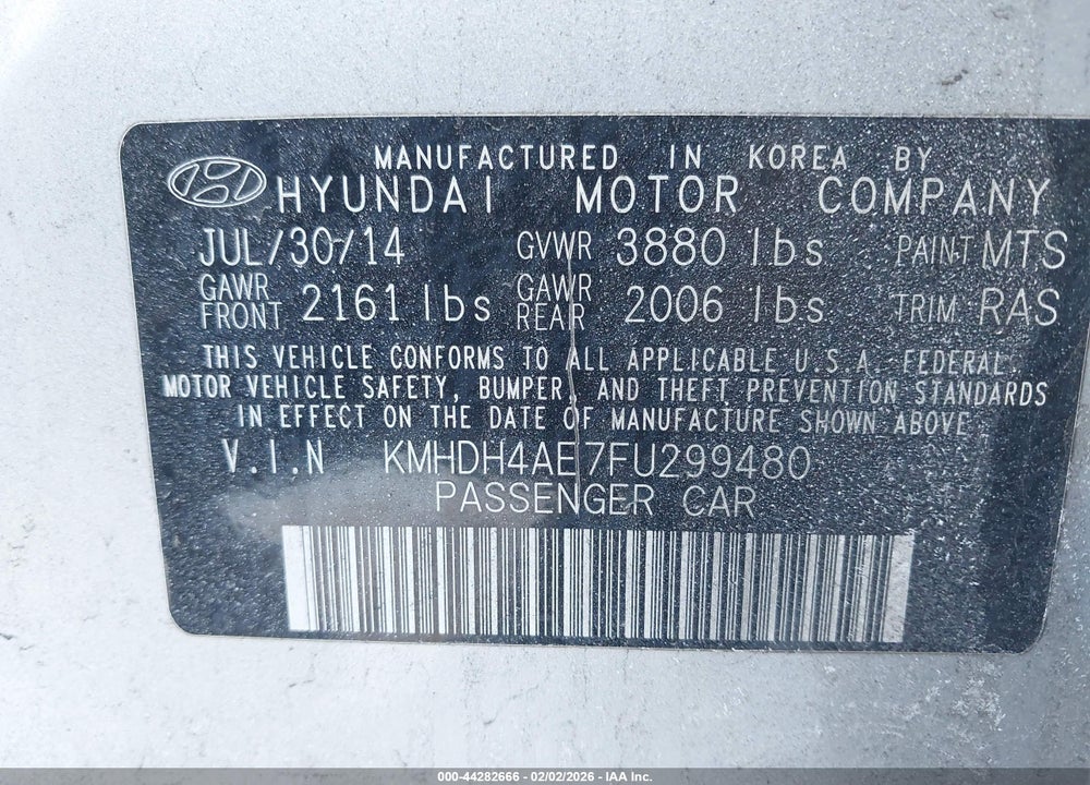 2015 HYUNDAI ELANTRA SE VIN: KMHDH4AE7FU299480