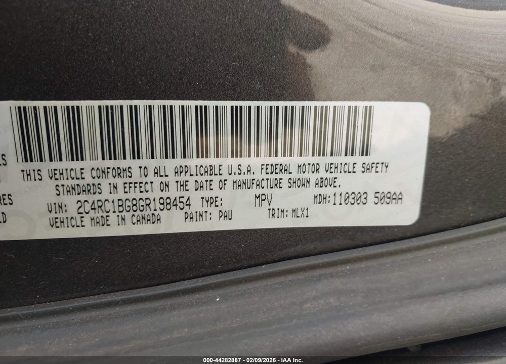2016 CHRYSLER TOWN & COUNTRY TOURING VIN: 2C4RC1BG8GR198454