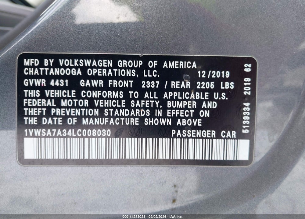 2020 VOLKSWAGEN PASSAT 2.0T SE VIN: 1VWSA7A34LC008030