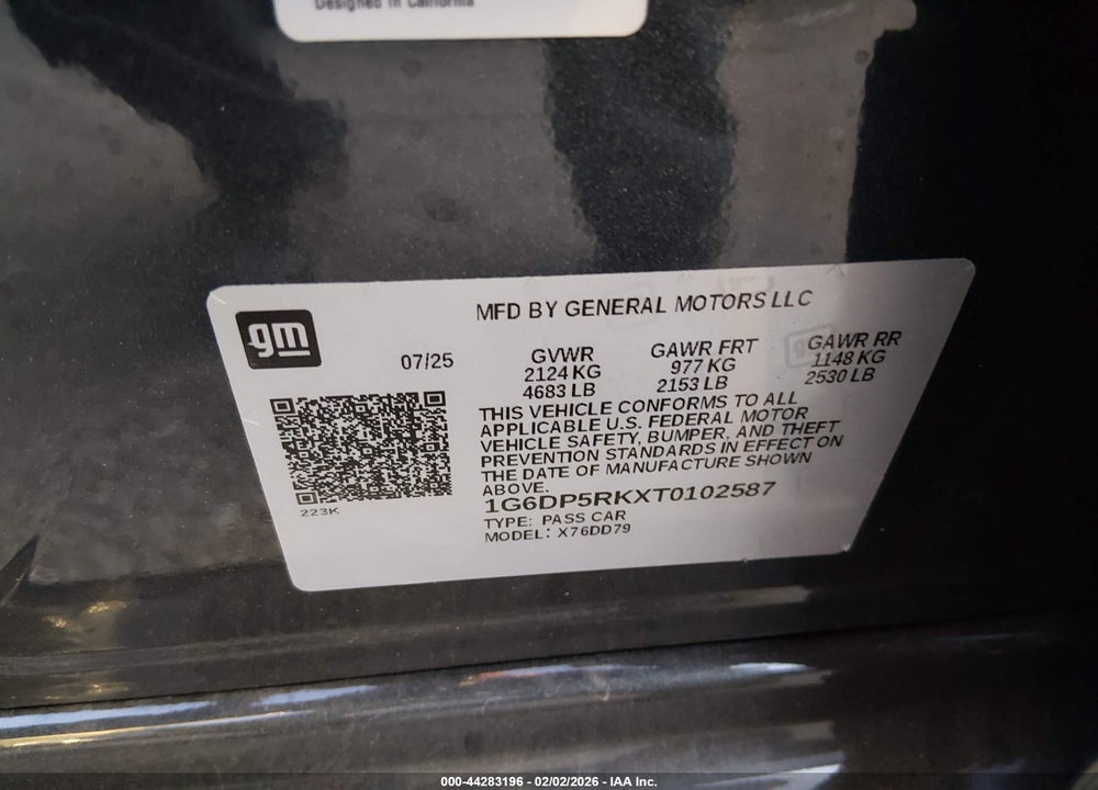 2026 CADILLAC CT5 SPORT RWD VIN: 1G6DP5RKXT0102587