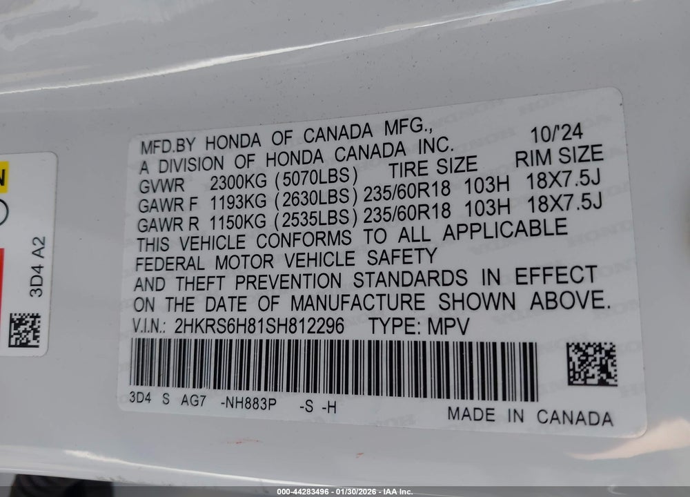 2025 HONDA CR-V HYBRID SPORT-L VIN: 2HKRS6H81SH812296