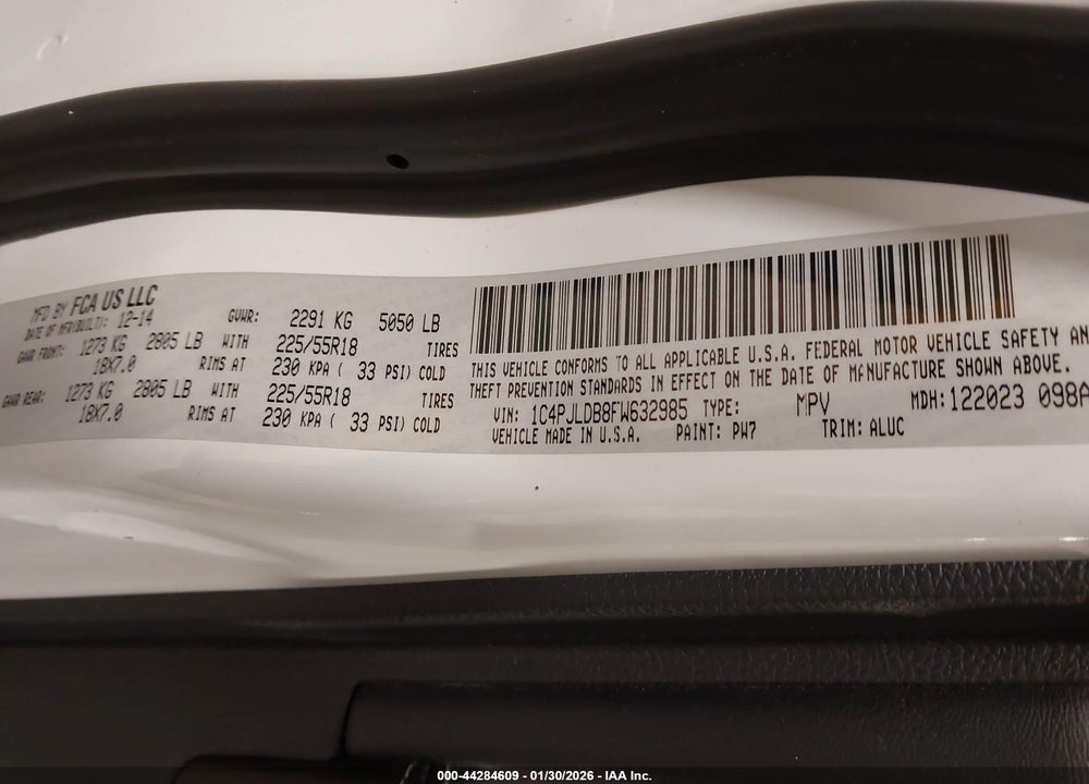 2015 JEEP CHEROKEE LIMITED VIN: 1C4PJLDB8FW632985