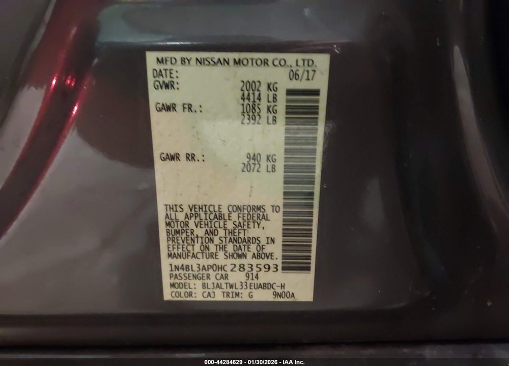 2017 NISSAN ALTIMA 3.5 SL VIN: 1N4BL3AP0HC283593