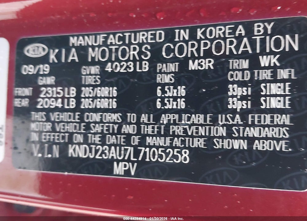 2020 KIA SOUL S VIN: KNDJ23AU7L7105258