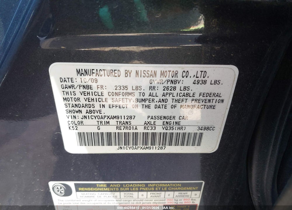 2010 INFINITI M35 VIN: JN1CY0APXAM911287