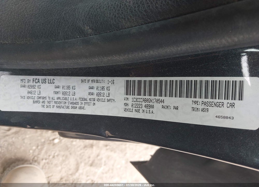 2016 CHRYSLER 200 LIMITED VIN: 1C3CCCAB0GN170544