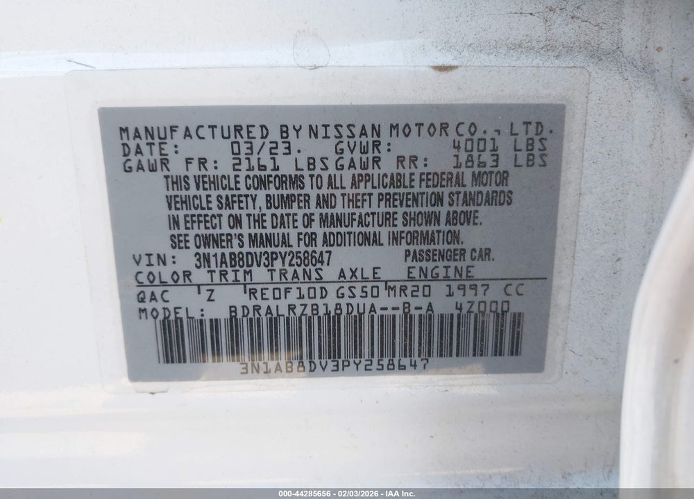 2023 NISSAN SENTRA SR XTRONIC CVT VIN: 3N1AB8DV3PY258647