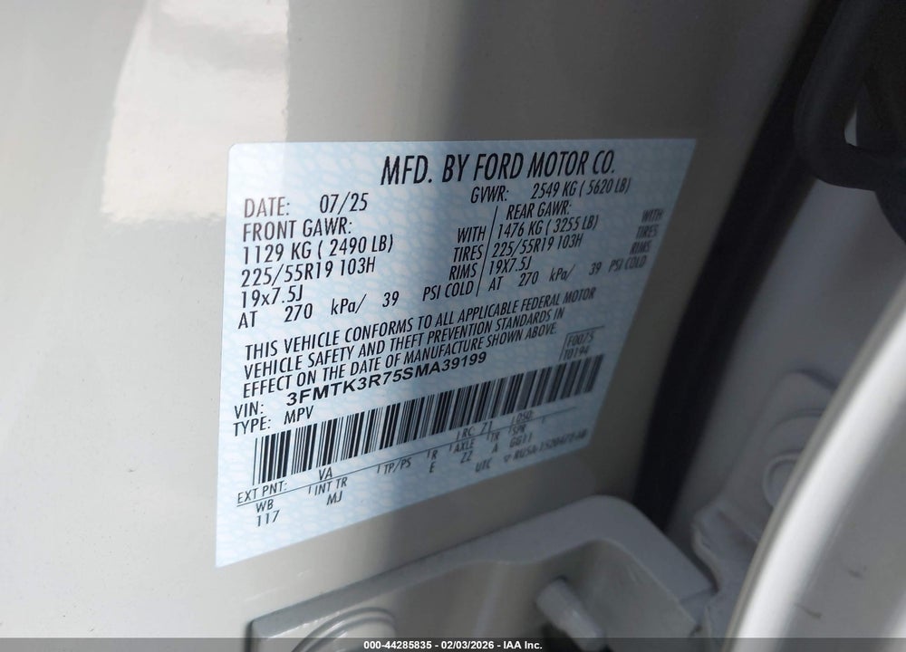 2025 FORD MUSTANG MACH-E PREMIUM VIN: 3FMTK3R75SMA39199