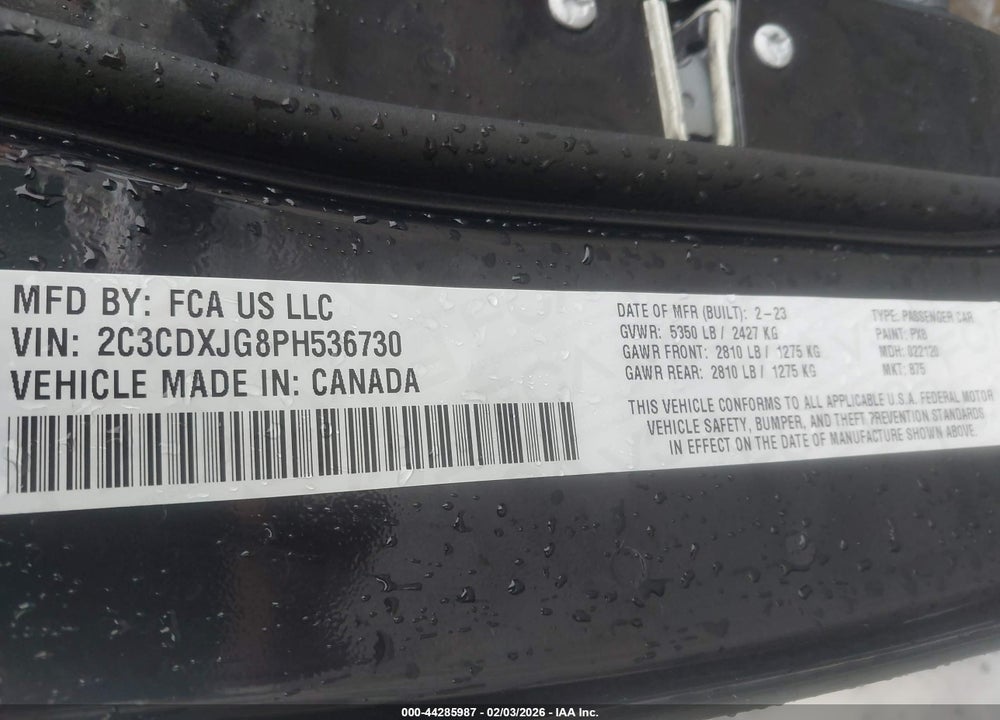 2023 DODGE CHARGER SXT AWD VIN: 2C3CDXJG8PH536730