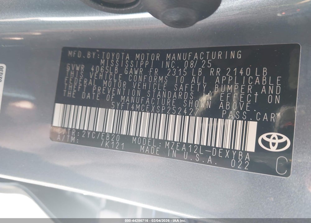 2025 TOYOTA COROLLA XSE VIN: 5YFT4MCEXSP252427