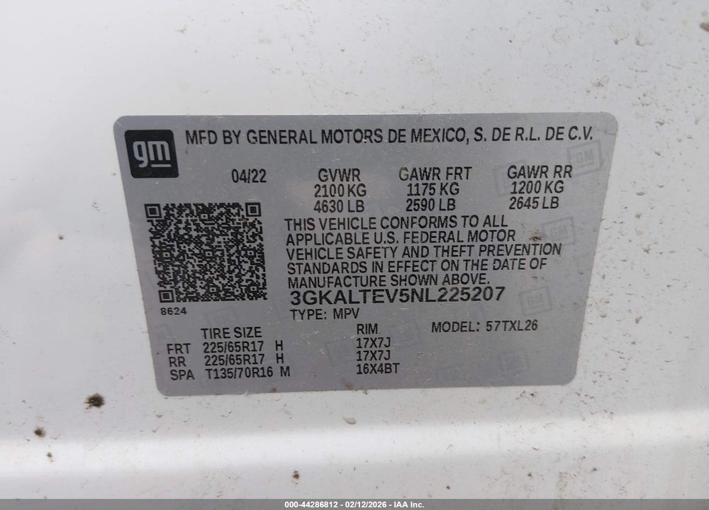 2022 GMC TERRAIN AWD SLE VIN: 3GKALTEV5NL225207