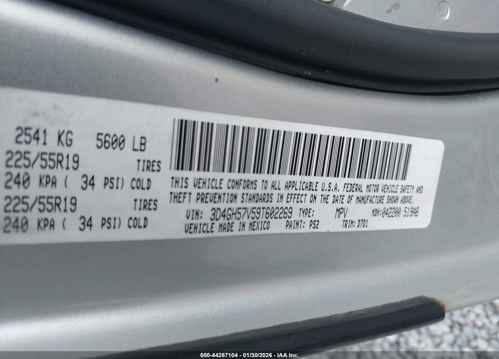 2009 DODGE JOURNEY SXT VIN: 3D4GH57V59T602269