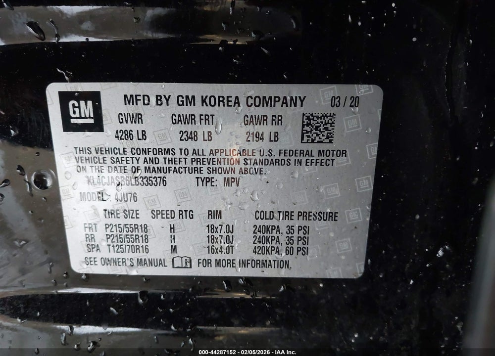 2020 BUICK ENCORE FWD PREFERRED VIN: KL4CJASB6LB335376