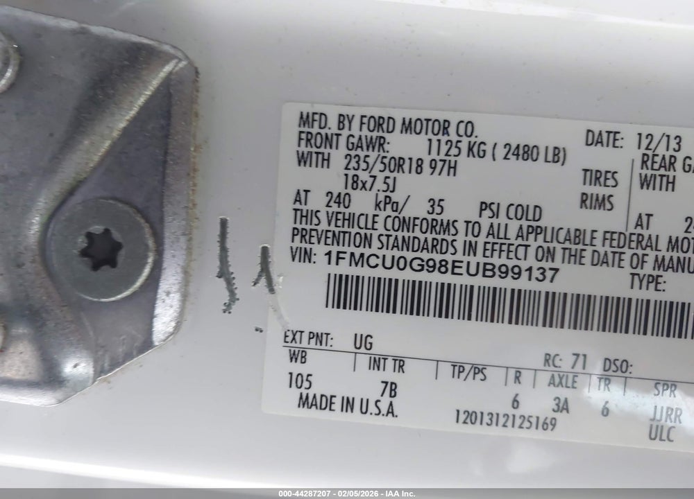 2014 FORD ESCAPE SE VIN: 1FMCU0G98EUB99137